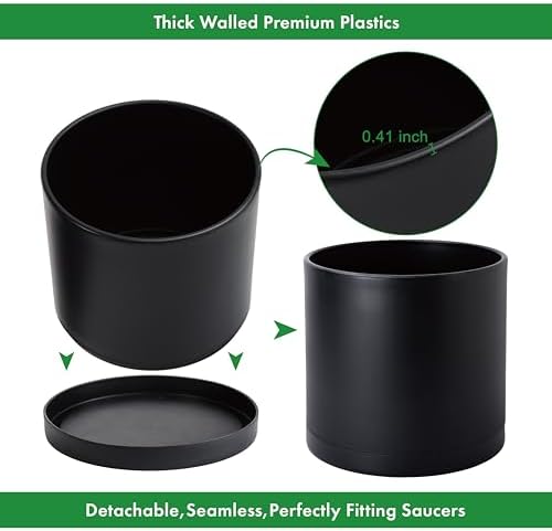 D'vine Dev Plastic Planter Pot with Saucer, 14 in, Black, 74-X-B-4 - Image 4