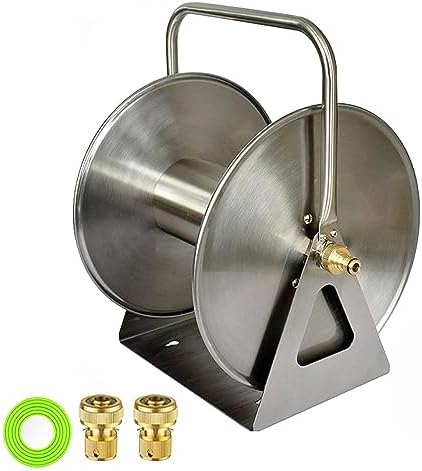 Stainless Steel Garden Hose Reel,Wall/Floor Mounted Metal Water Hose Reel, Portable Garden Hose Reel Heavy Duty Water Hose Holder & Storage Holds for Garden Outdoor Gardening by HMDX