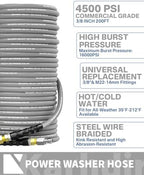 200FT Pressure Washer Hose 3/8" Steel Wire Braided Swivel Quick Connector - Image 2