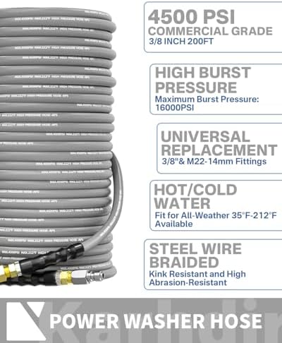 200FT Pressure Washer Hose 3/8" Steel Wire Braided Swivel Quick Connector - Image 2
