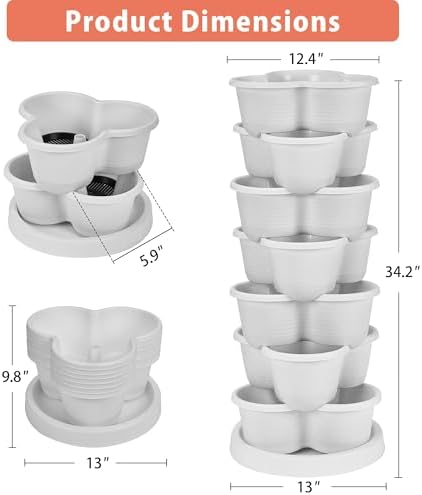 VECELO 7 Tier Vertical Garden Planter, Self Watering Stackable Planters with Wheels for Strawberries, Herbs, Flowers, Vegetables, White - Image 2