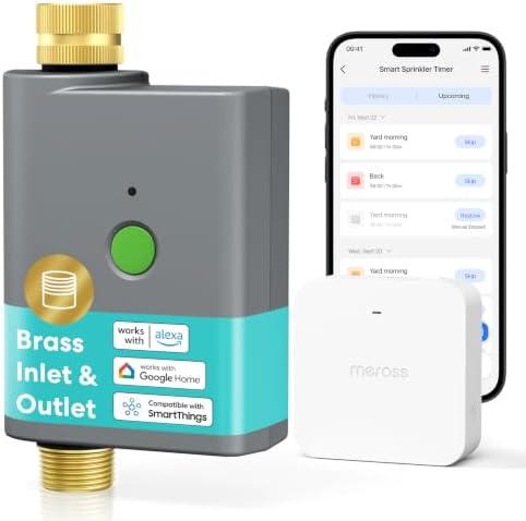 meross WiFi Water Timer for Garden Hose, Brass Inlet & Outet, Rain Skip by meross
