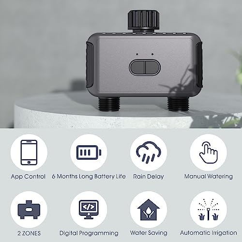 GIEX WiFi Sprinkler Timer, Smart Garden Hose Water Timer, 2.4GHz WiFi & Bluetooth, Rain Delay, Manual Watering, App & Voice Control, Compatible with Alexa & Google Assistant (WiFi 2-Zone Sprinkler) - Image 5