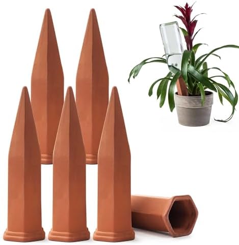Modern Innovations Ceramic Terracotta Self Watering Spikes (6 Pack) Vacation Automatic Plant Waterer Devices, Indoor/Outdoor Planter Insert, Terra-Cotta Stakes for Potted Plants, Auto-Water System by ModernInnovations