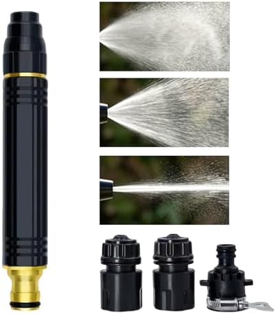 High Pressure Car Wash Water Gun, 8X Power Boost Hose Nozzle, Adjustable Spray Patterns, Solid Brass, for Car, Patio, Driveway, Yard (3) by THINTOM