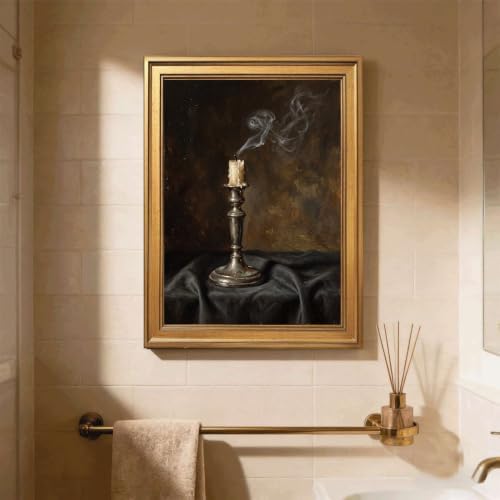 Gold Vintage Framed Candle Wall Art, Moody Still Life Print - Image 5