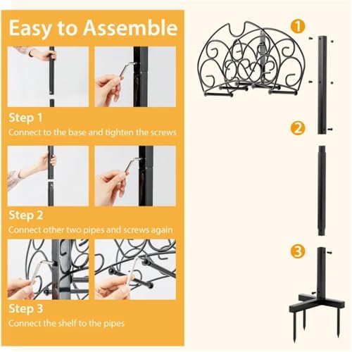 Freestanding Garden Hose Holder, Detachable Metal Hose Stand with Anchor Base, Outdoor Hose Storage Rack for Yard, Lawn, Patio, Black - Image 5
