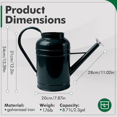 Galvanized Iron Watering Can for Indoor Plants, Bowl Watering Cans for House Plant Garden Flower, Long Spout Water Can for Outdoor Watering Plants 8.71L 2.3 Gallon Silver - Image 2