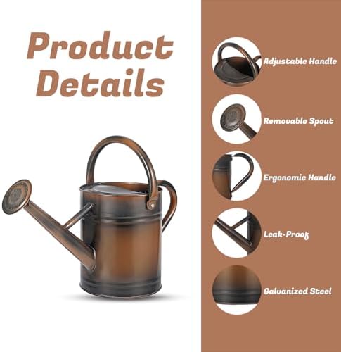 1 Gallon Watering Can for Plants, Watering Cans for Indoor&Outdoor Gardening, Galvanized Steel Watering Pot with Removable Spout, Metal Water Can with Ergonomic Movable Handle(Copper) - Image 4