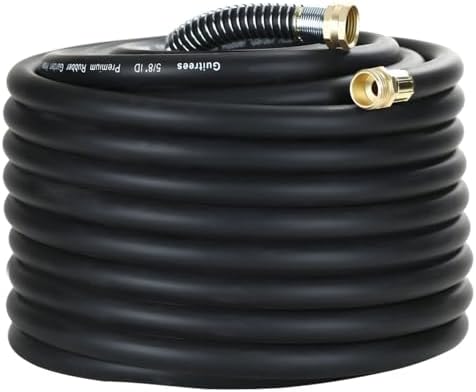 Guitrees 100FT 5/8 Heavy Duty Rubber Garden Hose - 300psi Working, 1000psi Burst - Hot/Cold Water - Five-Layered Braiding for Durability - Versatile for Gardening, Agriculture, Construction(Black) by Guitrees