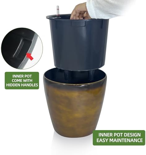 Dexceder 13x12 Self Watering Planter with Wheels (Yellow Brown Gradient) - Image 4