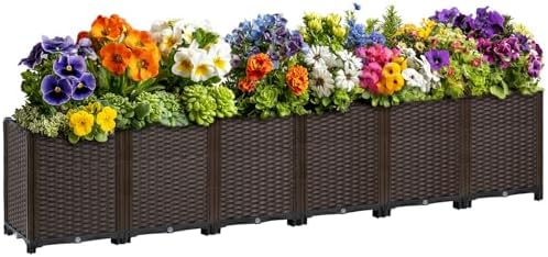 Extra Large Rattan Planter Outdoor 17.7" Deep -Elevated Planter Box with Drain Outlet 95"L x 16"W x 21"H, Self Watering Raised Garden Beds for Vegetables, Flowers, Herbs Standing Gardening Kit by TooCust