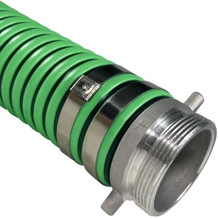 Gloxco Heavy Duty EPDM All Weather Suction Hose Assembly, Black Tube, Lime Green Helix, 3" Inside Diameter with Male x Female NPSM Pinlug Fittings Installed, 20 ft Length - Image 5