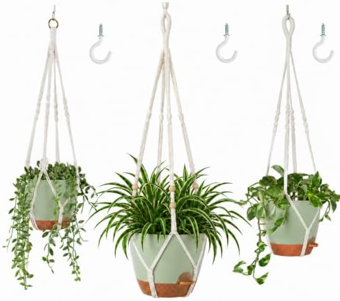 Bouqlife Large Hanging Planters with Macrame Plant Hangers for Indoor Outdoor Plants 3 Set 10" / 8" / 7" Self Watering Pots Hanging Baskets Flower Pot Holders 3 Different Size Green Large by Bouqlife