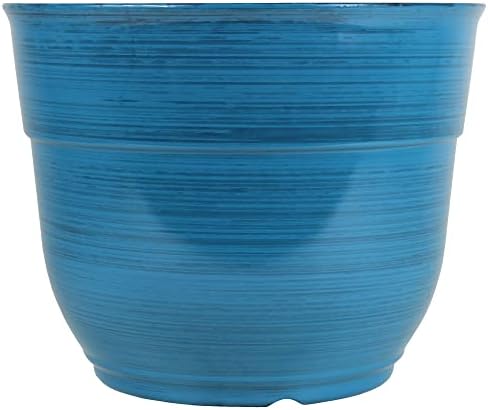 Garden Elements Indoor/Outdoor Glazed Brushed Happy Plastic Planter, Large, Dark Blue, 15" (Pack of 2) - Image 3