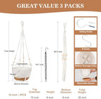 3 Pack Hanging Pot for Indoor Plants, 10inch Self-Watering Hanging Planter, Macrame Plant Hanger with Pot, Metal Chain, S & Ceiling Hooks, Removable Saucer and Drainage Holes for Garden Home - White - Image 2