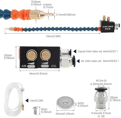 Coolant Mister for Milling Machine YS-BPV-300 Mist Coolant Lubrication Spray System forCutting/Engraving/Cooling Machine with 1/4" and 8mm Air Inlet Hose Connect Fitting (Pack of 2) - Image 2