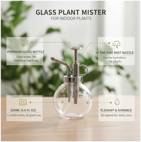 Glass Plant Mister Spray Bottle - 6.8 oz Fine Mist Nozzle for Indoor Plants, Ferns & Orchids - Durable Clear Glass Design - Image 4