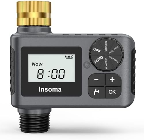 Sprinkler Timer with Brass Swivel, Programmable Water Timer for Outdoor Garden Hose, Hose Timers with Rain Delay/Manual/Auto Mode, Drip Irrigation and Lawn Watering System, 1 Outlet by Insoma
