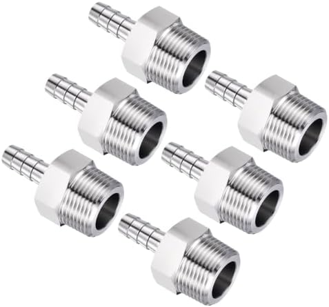 6pcs Stainless Steel Hose Barb Fittings 1/2" Barb to 1" NPT Male by Kozelo