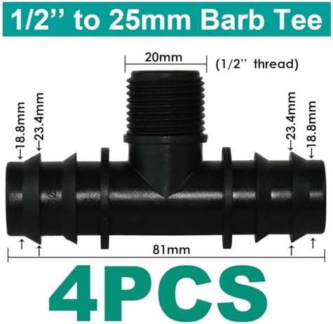 4PCS 1/2" 3/4" Threaded 16 20 25MM PE Hose Barb Tee Connector Garden Drip Irrigation Adapter Tubing Coupling Repair(SPL11-303-25MM-4PCS) - Image 3