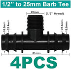 4PCS 1/2" 3/4" Threaded 16 20 25MM PE Hose Barb Tee Connector Garden Drip Irrigation Adapter Tubing Coupling Repair(SPL11-301-20MM-4PCS) - Image 3
