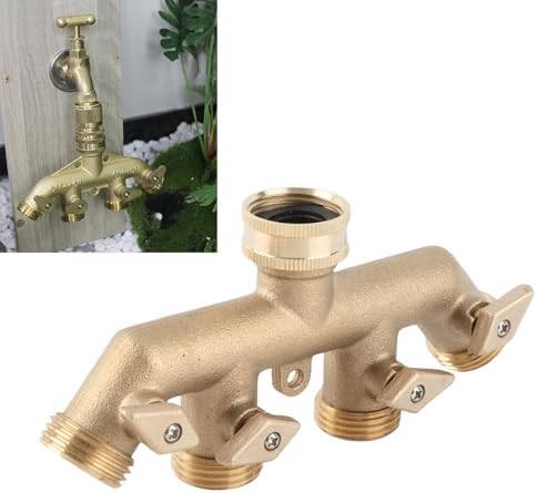GLOGLOW 4-Way Brass Faucet Manifold, Durable Brass Hose Splitter with Individual Shutoff Valves for Garden Watering and Irrigation Systems - Image 4
