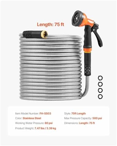Stainless Steel Garden Hose 75ft, Metal Hose Heavy Duty, Rust Proof Water Hose with 10 Nozzle, Flexible Lightweight Yard Hose for Outdoor Use - Image 7