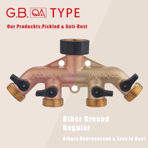4-Way Hose Splitter Connector with Washers – Available in Standard & Acid-Washed Reddish Finish, Durable Brass & Plastic, Leak-Proof, Multi-Port Adapter (Standard, 2) - Image 3