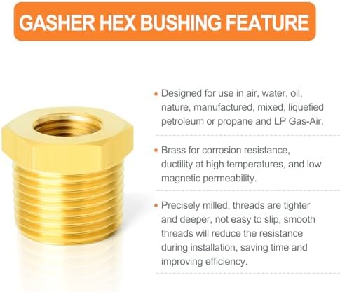 GASHER 36PCS Brass Hex Bushing Fitting Kit Hex Bushing 1/4" - 1/8", 3/8" - 1/8", 3/8" - 1/4", 1/2" - 1/4", 1/2" - 3/8", 3/4" - 1/2" - Image 3