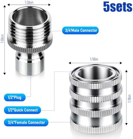 3/4 Inch Stainless Steel Garden Hose Quick Connect Fittings, 5 Pack - Image 3