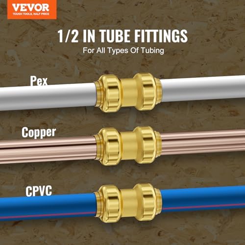VEVOR Brass Pipe Fittings Push-Fit,Straight-Through,1/2" 12PCS - Image 2