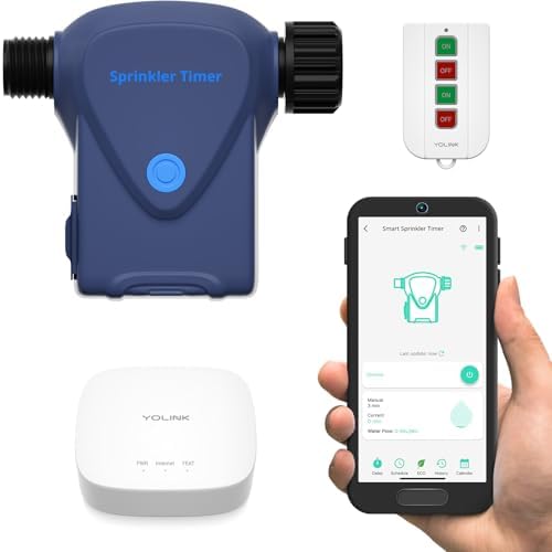 YoLink Smart Sprinkler Timer with On/Off Fob Remote, IP66 Outdoor Watering Controller, App Control, Custom Schedules, Built-in Flow Meter, D2D Local Control, LoRa 1/4 Mile Long Range, Hub Included by YoLink