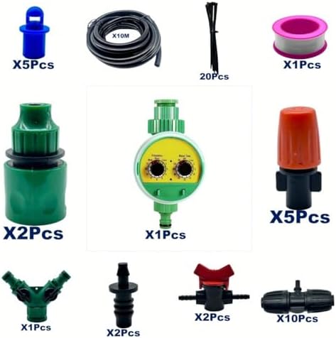 (10Meters 5/16"Watering TimerDrip Irrigation System Kit, Garden Watering System with Hose Distribution Tubing Drip Emitters Drip Spray Nozzles,Automatic Drip Irrigation Kit (10m+Manual Timer) - Image 3