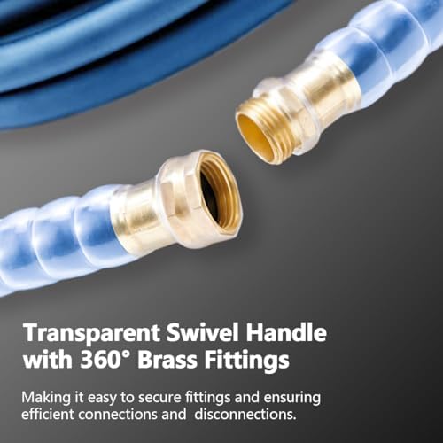 Heavy Duty Premium Garden Hose 125ft x 5/8", 300PSI Working, 1000PSI Burst, Hybrid Rubber Water Hose with Transparent Swivel Handle - Hot/Cold Water - Five Layered Braiding with Brass fittings (Blue) - Image 4