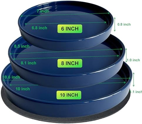 Yukfona Ceramic Plant Saucer Pot Tray 6, 8, 10 Inch Blue, Planter Saucers for Indoors Outdoor, Durable Sturdy Flower Drainage drip Water Tray for Glazed Pots Base - Image 2