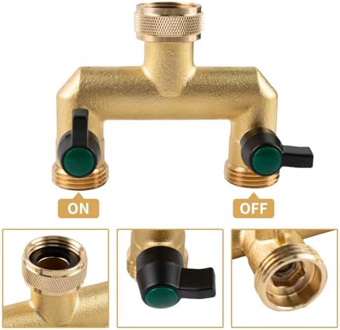 Hose Splitter, 2 Way Heavy Duty Brass Garden Hose Splitter, Outdoor Faucet Splitter, for 3/4" Hose Connector, Hose Spigot Adapter with 2 Individual ON/Off Valves - Image 3