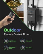 BN-LINK Outdoor Timer for Lights, 100FT Remote Control - Image 2