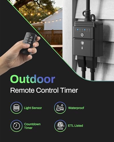 BN-LINK Outdoor Timer for Lights, 100FT Remote Control - Image 2