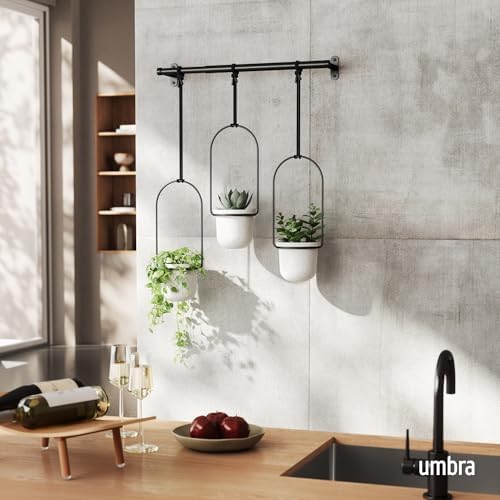 Umbra Triflora Hanging Planter, Indoor Herb Garden, Set of 3, White/Black - Image 2