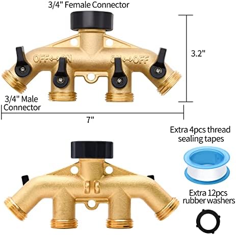 2 Pack 4 Way Hose Splitter, with Rubber Washers & Tapes - Image 3