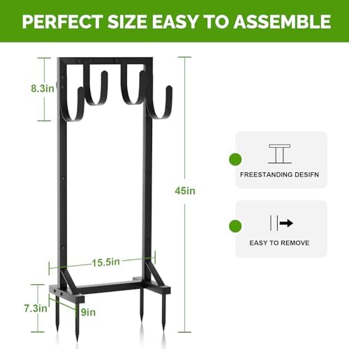 Heavy-Duty Garden Hose Holder with Stable Base and Tool Hooks, GAVISCITY Freestanding Metal Hose Hanger Garden Hose Storage Holds 151Ft Hose, Rustproof Water Hose Holder for Outside Yard Lawn, Black - Image 3