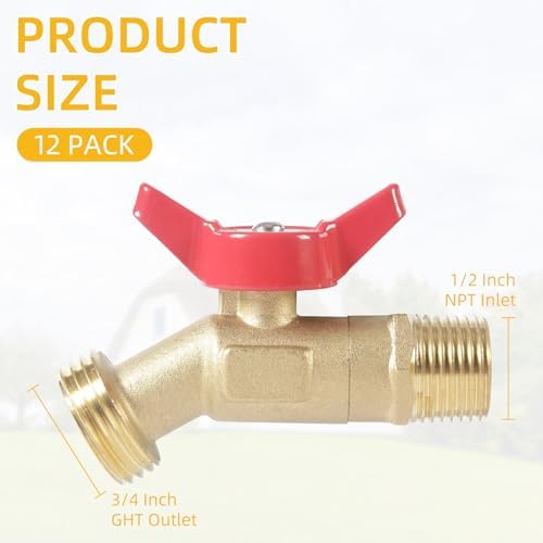 12 Pack Hose Bibb Brass Ball Valve, 1/2" Male NPT Inlet x 3/4" Male GHT Threaded Garden Hose Outlet Connector, 1/4-Turn Sillcock Water Spigot Hose Bibb Valve (1/2" x 3/4") - Image 2