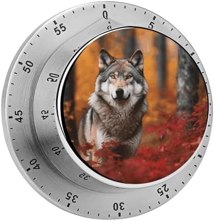 Mechanical Kitchen Timers for Cooking,Autumn Animals Wolf Printed 60 Minute Magnetic Countdown Timer,Cute Cooking Timers with Alarm,Stainless Steel Time Timer Manual No Batteries Required by Unknown