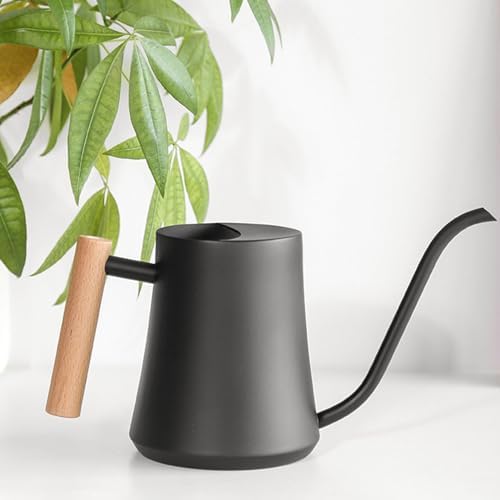 1L Watering Can Indoor Plants, Stainless Steel Watering Can Plant Waterer with Long Spout and Wood Handle for House Bonsai Garden Flower Decorative (Matte Black) - Image 5