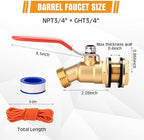 JaGely 3 Pack Brass Rain Barrel Spigot Kit 3/4" Inlet to 3/4"GHT Thread Outlet Water Tank Faucet 55 Gallon Drum Outdoor Rain Bucket Spigot with Bulkhead Fitting, Tape, Traction Rope (Orange) - Image 2