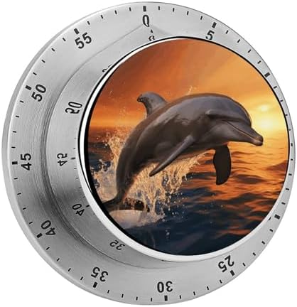 Mechanical Kitchen Timers for Cooking,Dusk Dolphin Printed 60 Minute Magnetic Countdown Timer,Cute Cooking Timers with Alarm,Stainless Steel Time Timer Manual No Batteries Required by Unknown