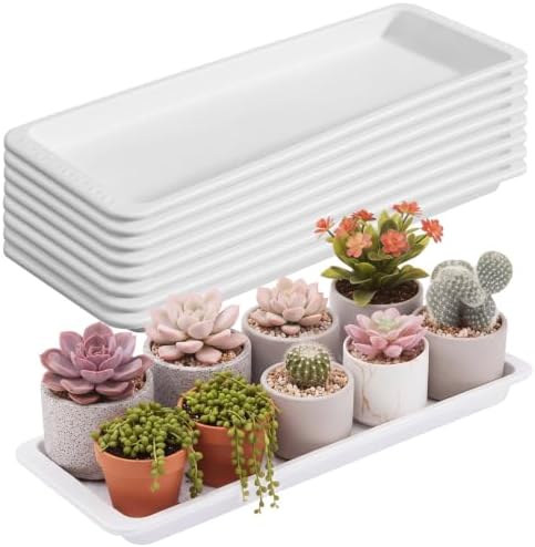 Cinnvoice 8 Pcs 24 x 8 x 1.6 Inch Rectangle Plant Saucer Tray, White by QinYee