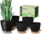 Self Watering Pots for Indoor Plants (5/5.5/6/6.5/8 Inch), Terra Cotta Planters with Water Level Indicator & Drainage,Wicking Pots for Monstera, Herbs & Snake Plant (Black, 5/5.5/6/6.5/8 Inch) by GOPROAUTO