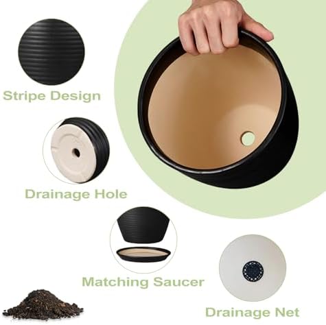 Ceramic Plant Pot 10 Inch - Large Planter Pots for Plants Indoor Outdoor Glazed Round Flower Pot with Drainage Hole and Saucer Black - Image 6